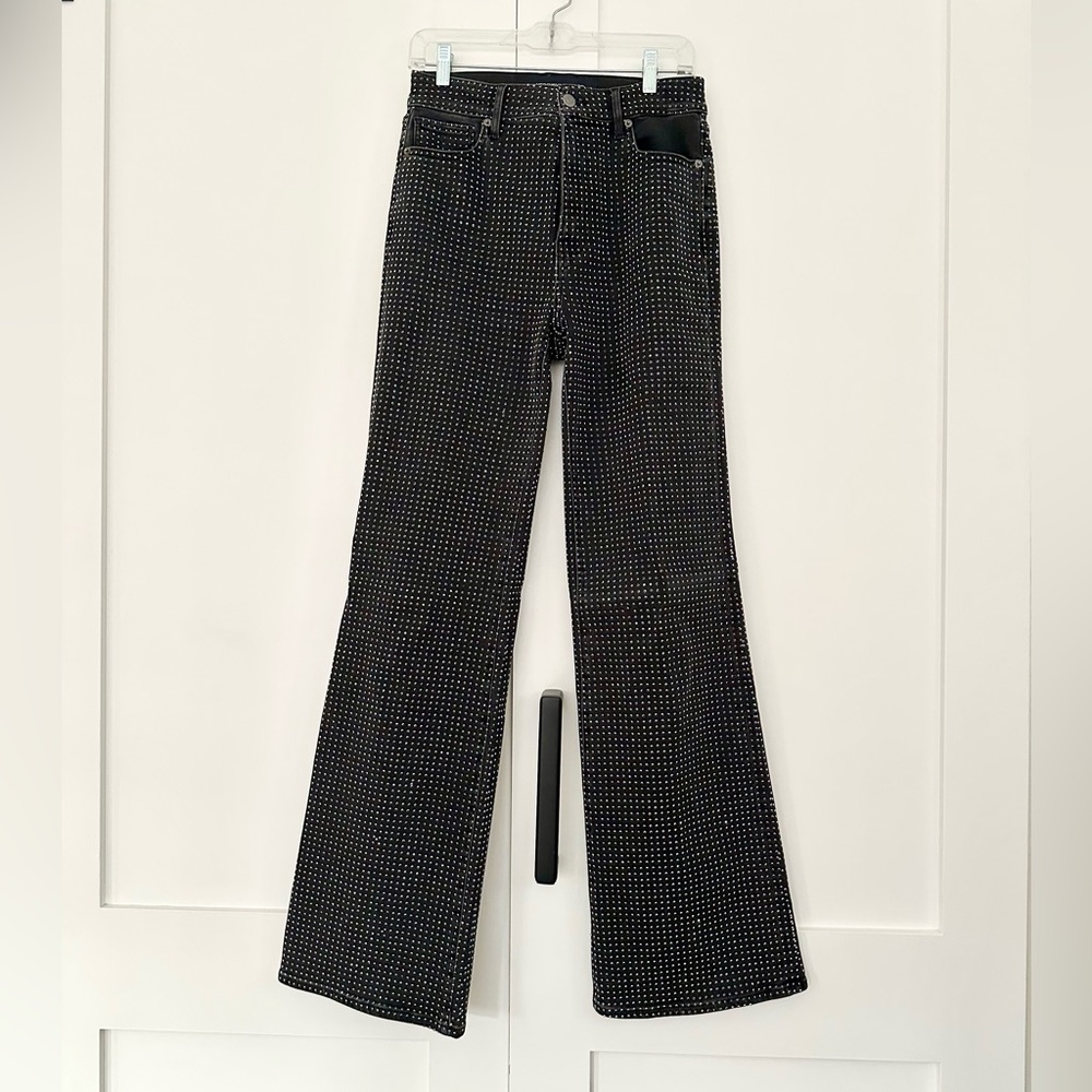 Veronica Beard Black Rhinestone Studded Crosbie Wide-Leg High Rise Jeans ✨